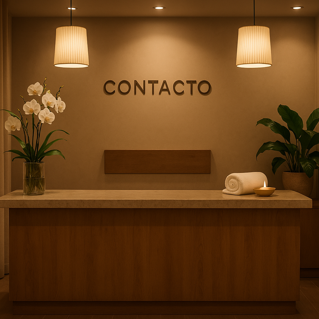 Área de recepción moderna del centro de masajes