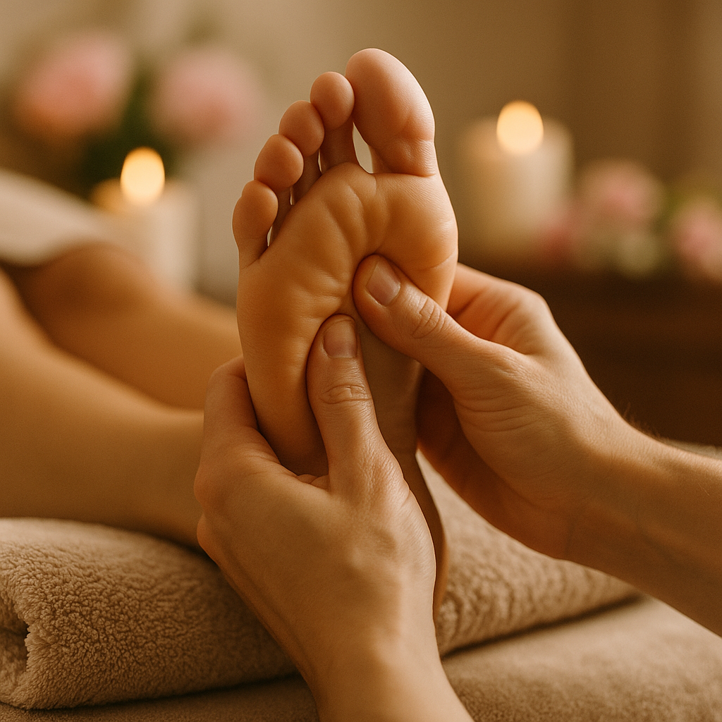 Sesión de reflexología podal en ambiente zen y relajado